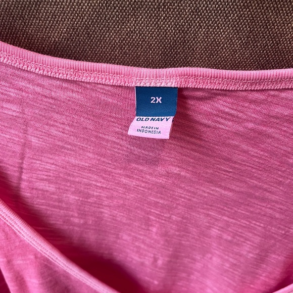 Old Navy cotton button V neck textured shirt, yellow and pink 2X - Picture 6 of 6